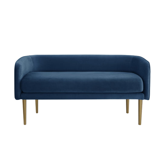 50" Navy Blue And Brown Upholstered Velvet Bench