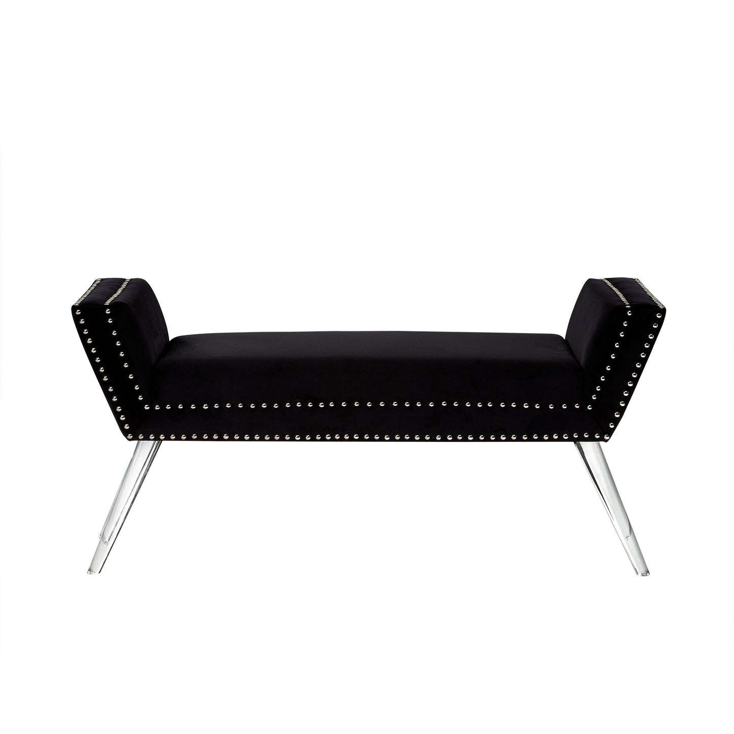 45" Black And Clear Upholstered Velvet Bench