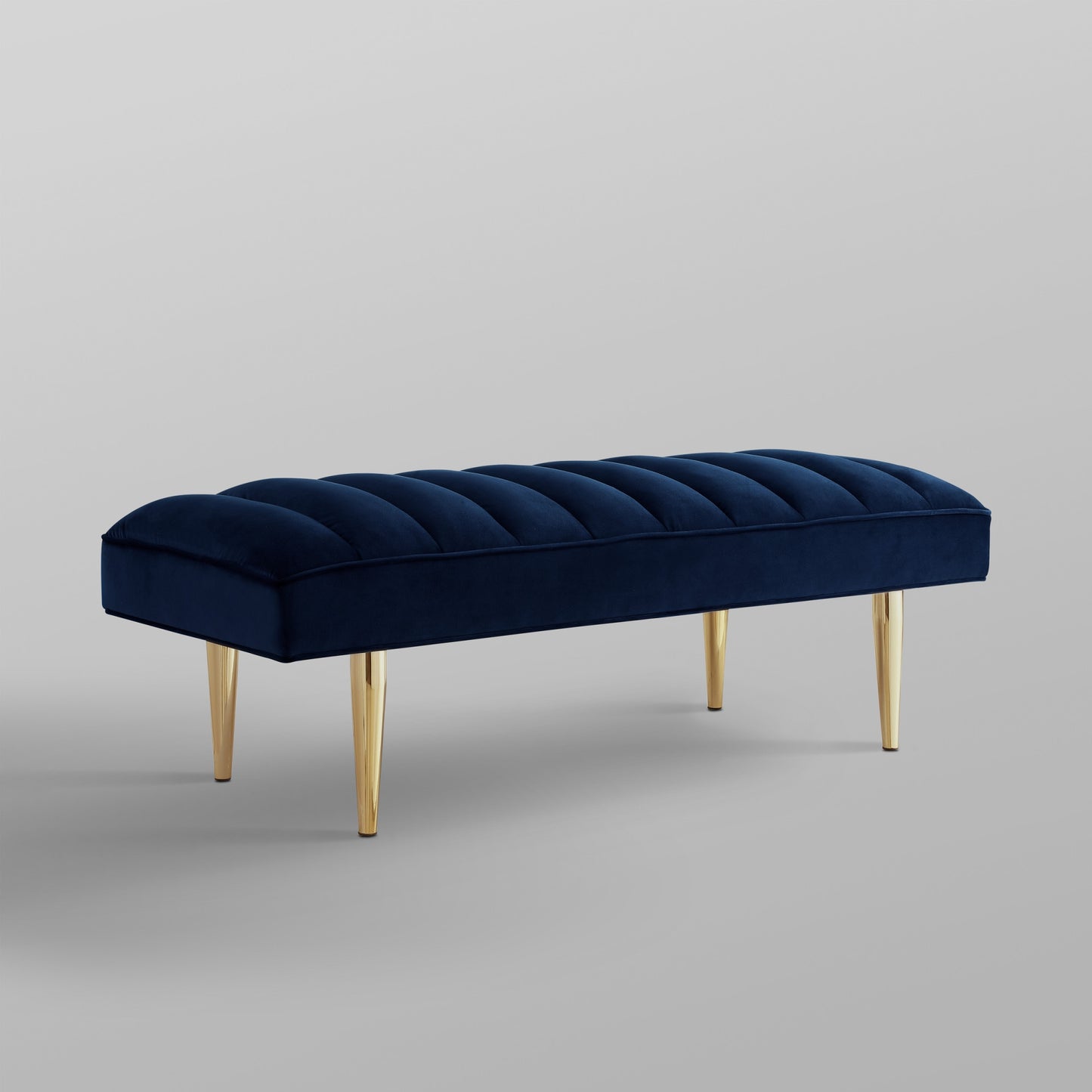53" Blue And Silver Upholstered Velvet Bench