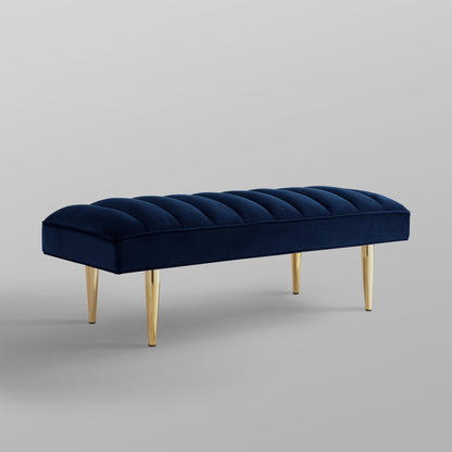 53" Blue And Silver Upholstered Velvet Bench