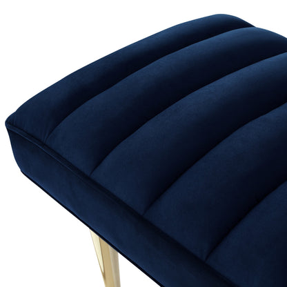 53" Blue And Silver Upholstered Velvet Bench