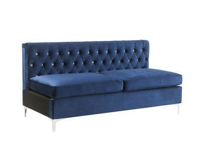 69" Blue Velvet And Silver Sofa With Two Toss Pillows