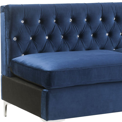 69" Blue Velvet And Silver Sofa With Two Toss Pillows