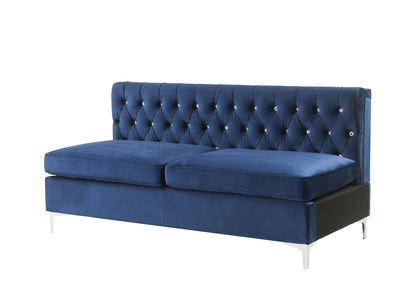 69" Blue Velvet And Silver Sofa With Two Toss Pillows