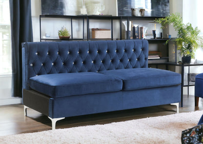 69" Blue Velvet And Silver Sofa With Two Toss Pillows