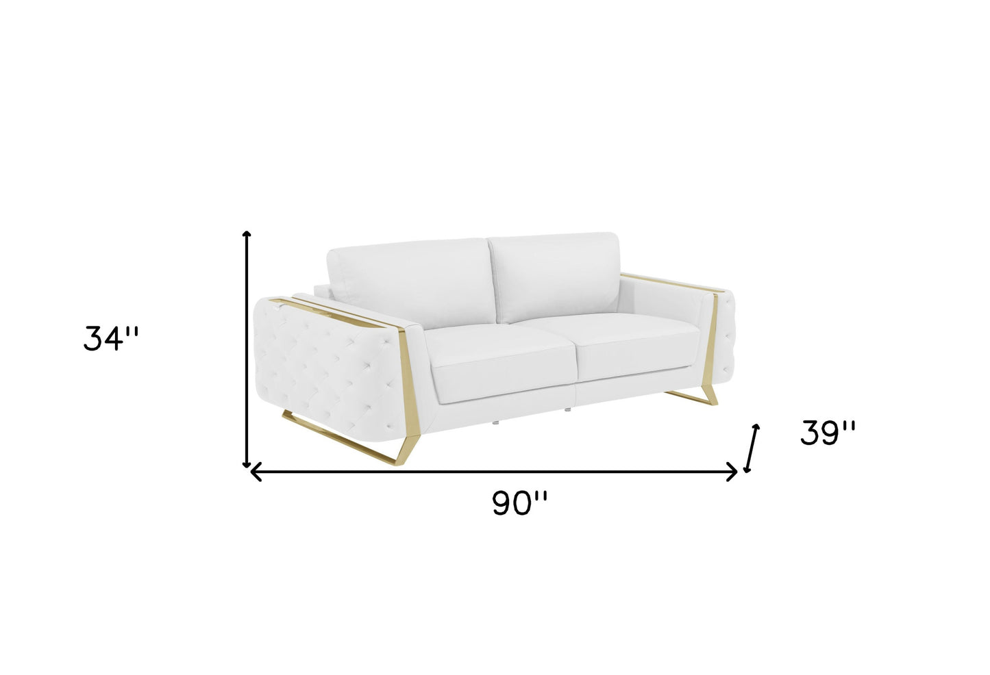 90" White And Gold Italian Leather Sofa