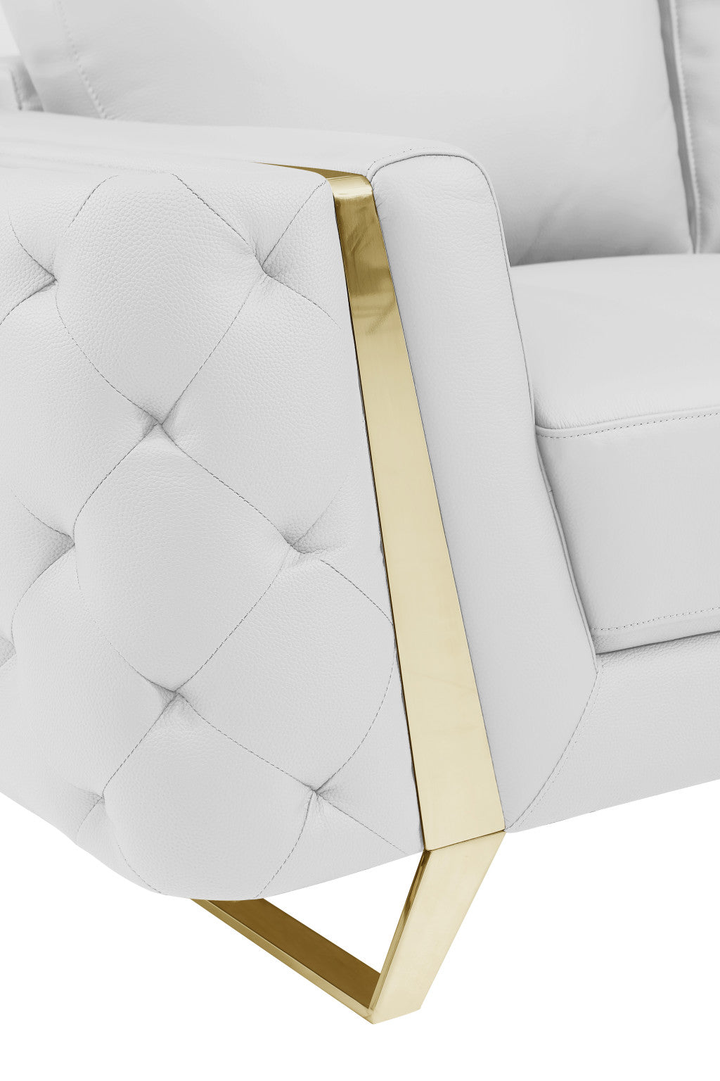 90" White And Gold Italian Leather Sofa