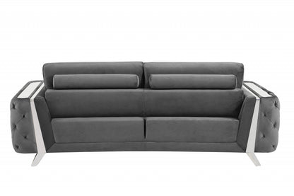 90" Dark Gray And Silver Velvet Sofa