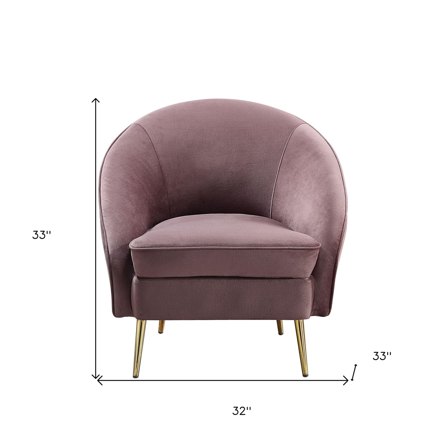 32" Pink Velvet And Gold Barrel Chair