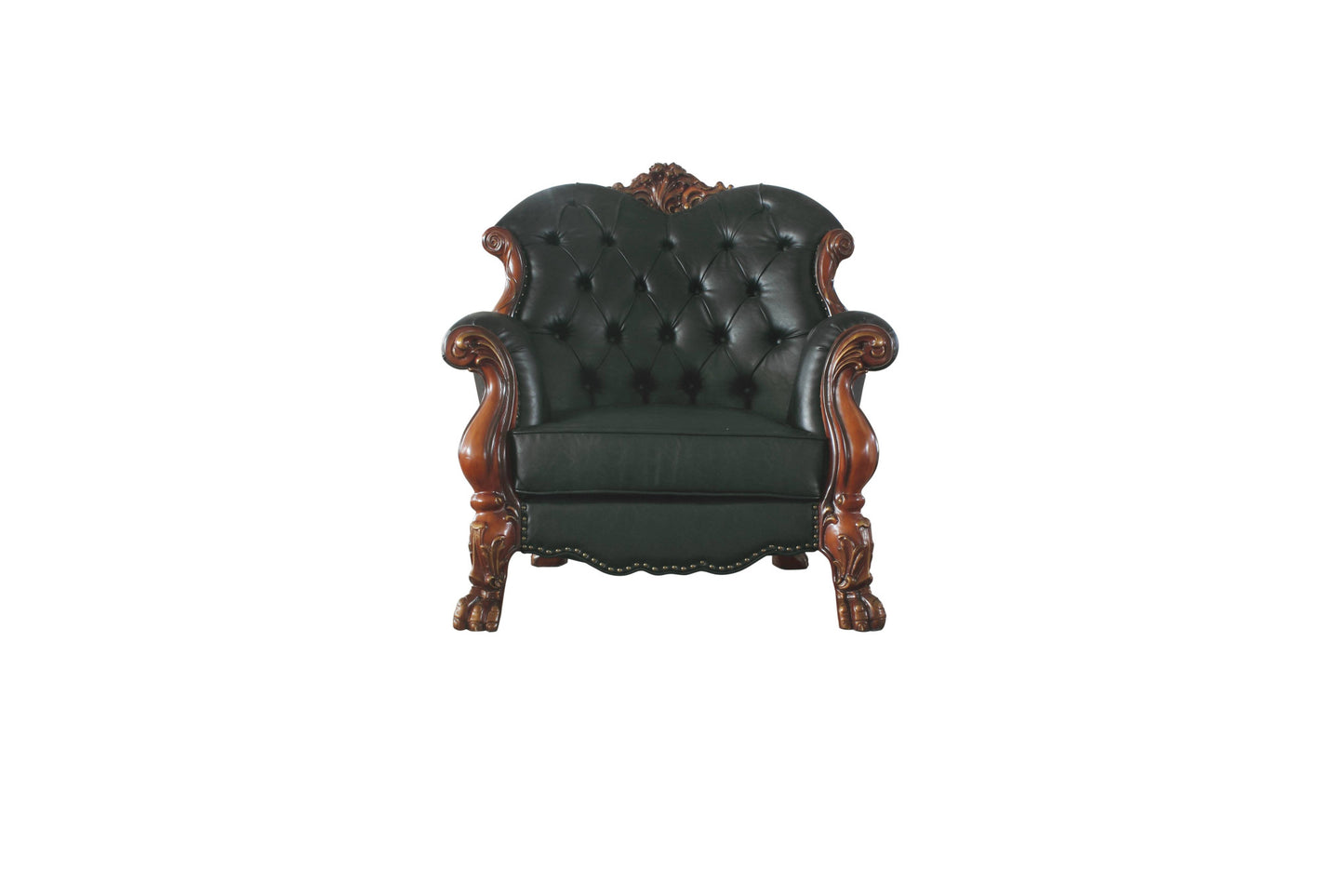 45" Cherry Oak Faux Leather Arm Chair