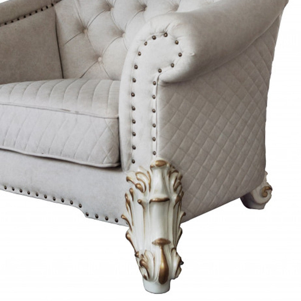 43" Two Tone Ivory Fabric And Antique Pearl Striped Arm Chair
