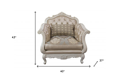 40" Rose Gold Faux Leather And Pearl White Arm Chair