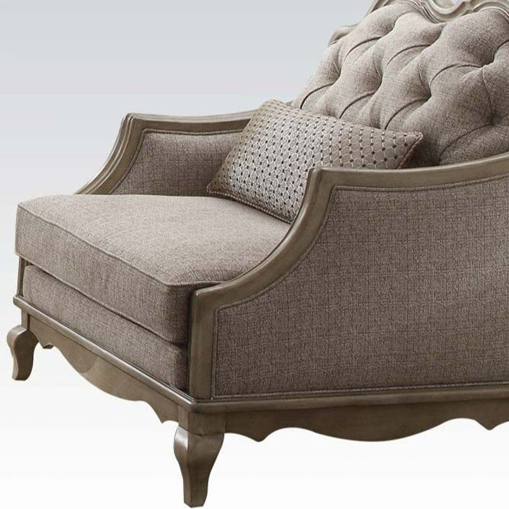 38" Beige Fabric And Black Tufted Arm Chair