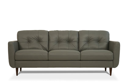 83" Green Leather And Black Sofa