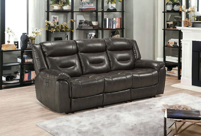 87" Gray And Black Faux Leather Reclining USB Sofa