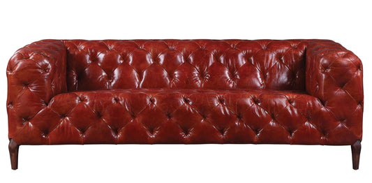 85" Merlot Top Grain Leather And Black Sofa