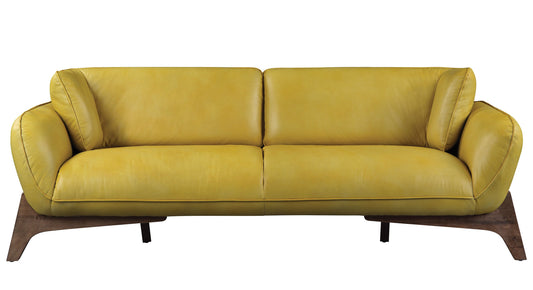 90" Mustard Leather And Black Sofa