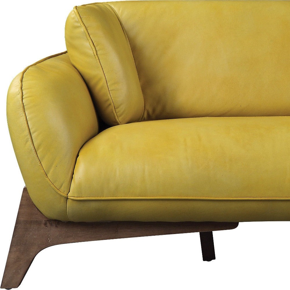 90" Mustard Leather And Black Sofa