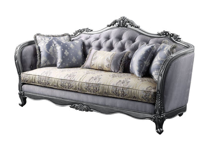 89" Fabric Imitation silk And Platinum Sofa With Five Toss Pillows