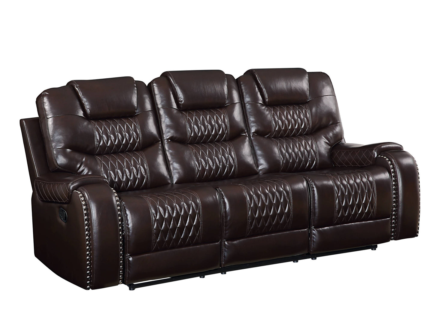90" Brown And Black Faux Leather Reclining Sofa