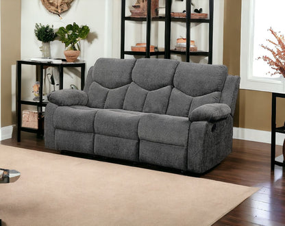 82" Gray And Black Chenille Reclining Sofa