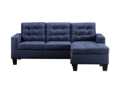 81" Blue Linen And Black Sofa