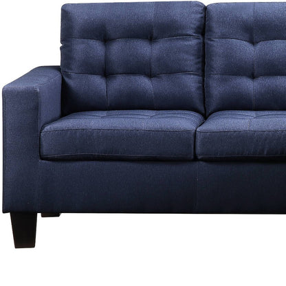 81" Blue Linen And Black Sofa