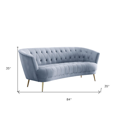 84" Light Gray Velvet And Gold Sofa