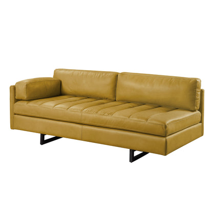 74" Turmeric Top Grain Leather And Black Sofa