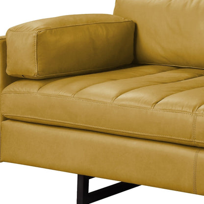 74" Turmeric Top Grain Leather And Black Sofa