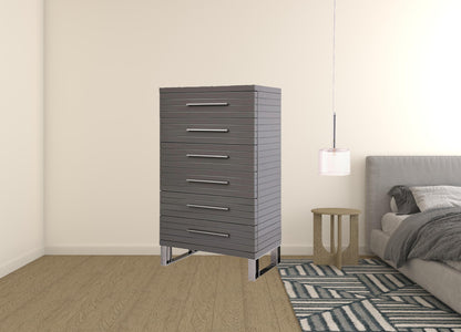 30" Grey Manufactured Wood + Solid Wood Stainless Steel Six Drawer Chest
