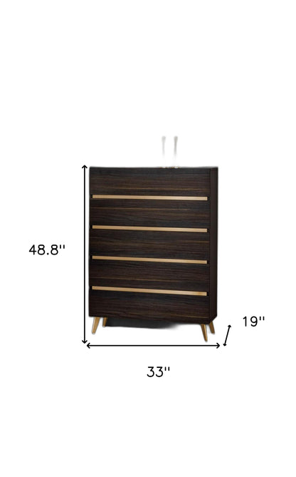 33" Drk Brown White Marble Manufactured Wood + Solid Wood Stainless Steel Five Drawer Chest
