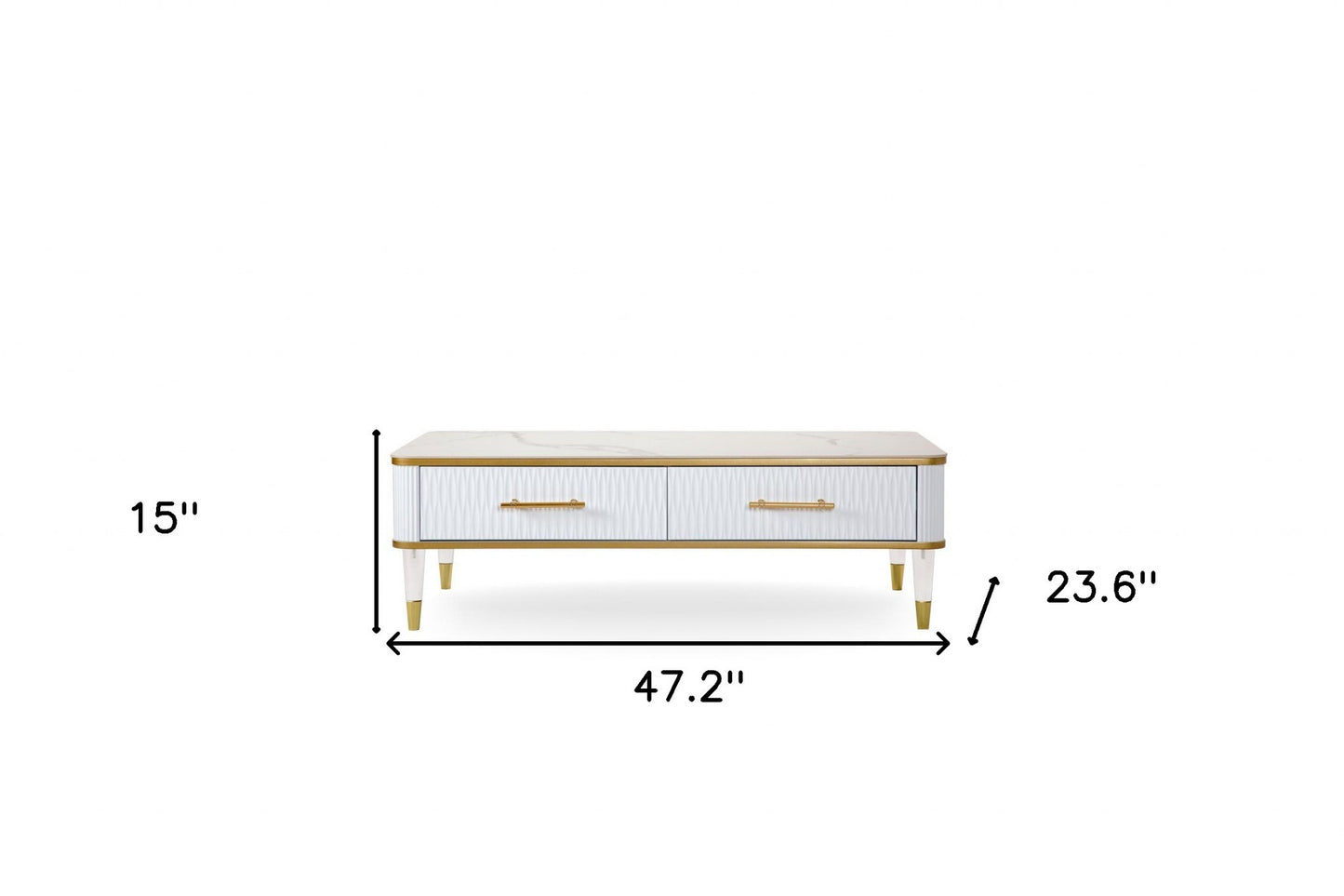 47" White Gold and Faux Stone Rectangular Coffee Table With Drawer