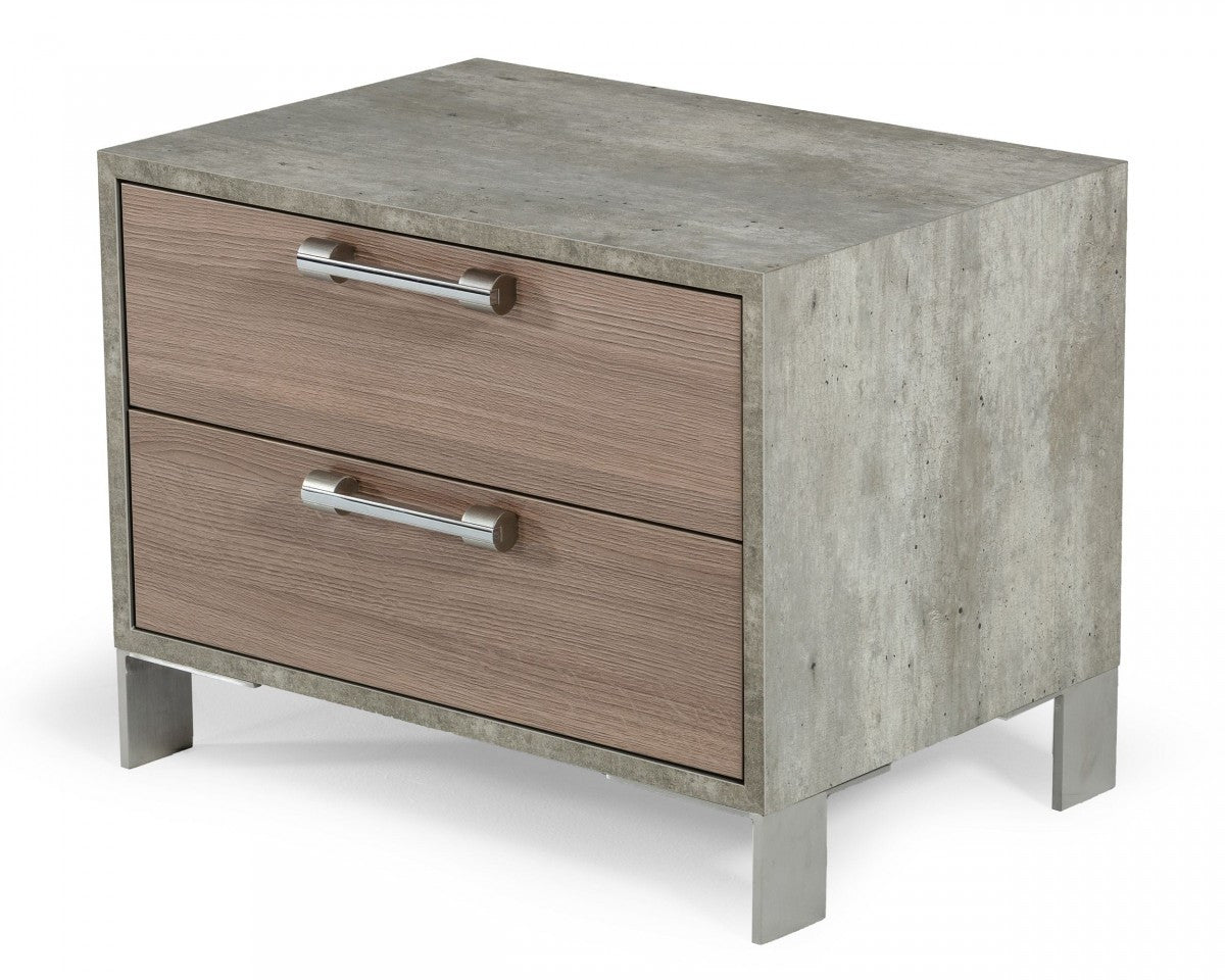 20" Brown Oak and Gray Two Drawer Nightstand