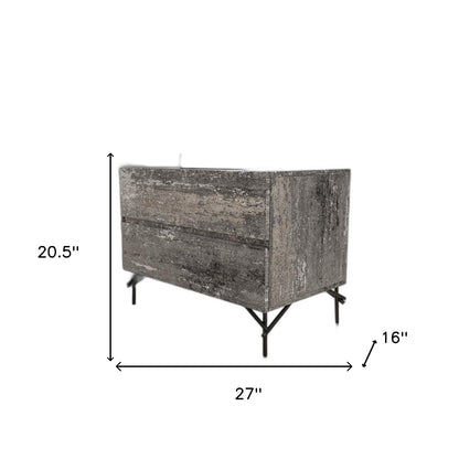 21" Distressed Gray Two Drawer Nightstand