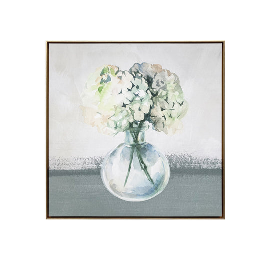 Hydrangea In Vase Gold Floater Frame Painting Wall Art