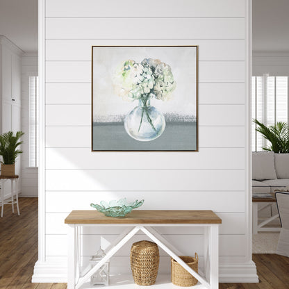 Hydrangea In Vase Gold Floater Frame Painting Wall Art