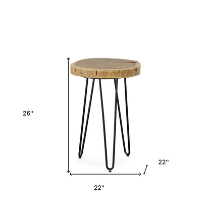26" Black And Natural Solid Wood Live Edge Round End Table