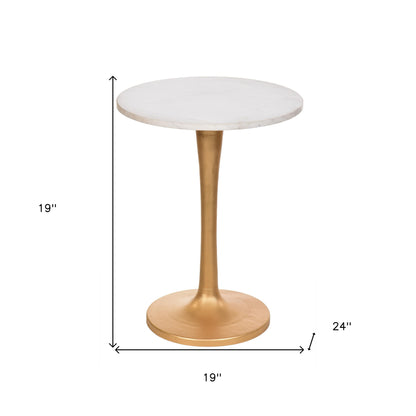 19" Gold And White Marble Round End Table