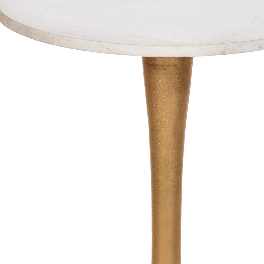 19" Gold And White Marble Round End Table