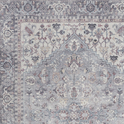 6' X 9' Grey Medallion Distressed Washable Area Rug