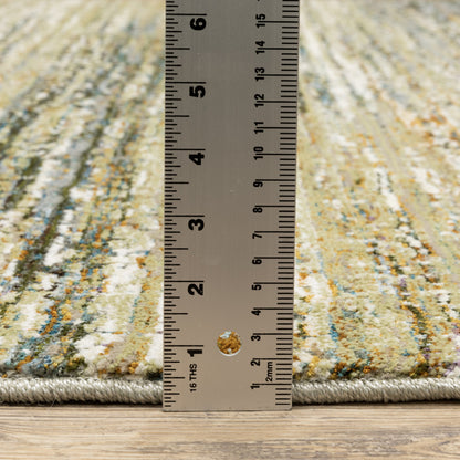 2' X 3' Gold Grey Tan Blue Green And Brown Abstract Power Loom Stain Resistant Area Rug