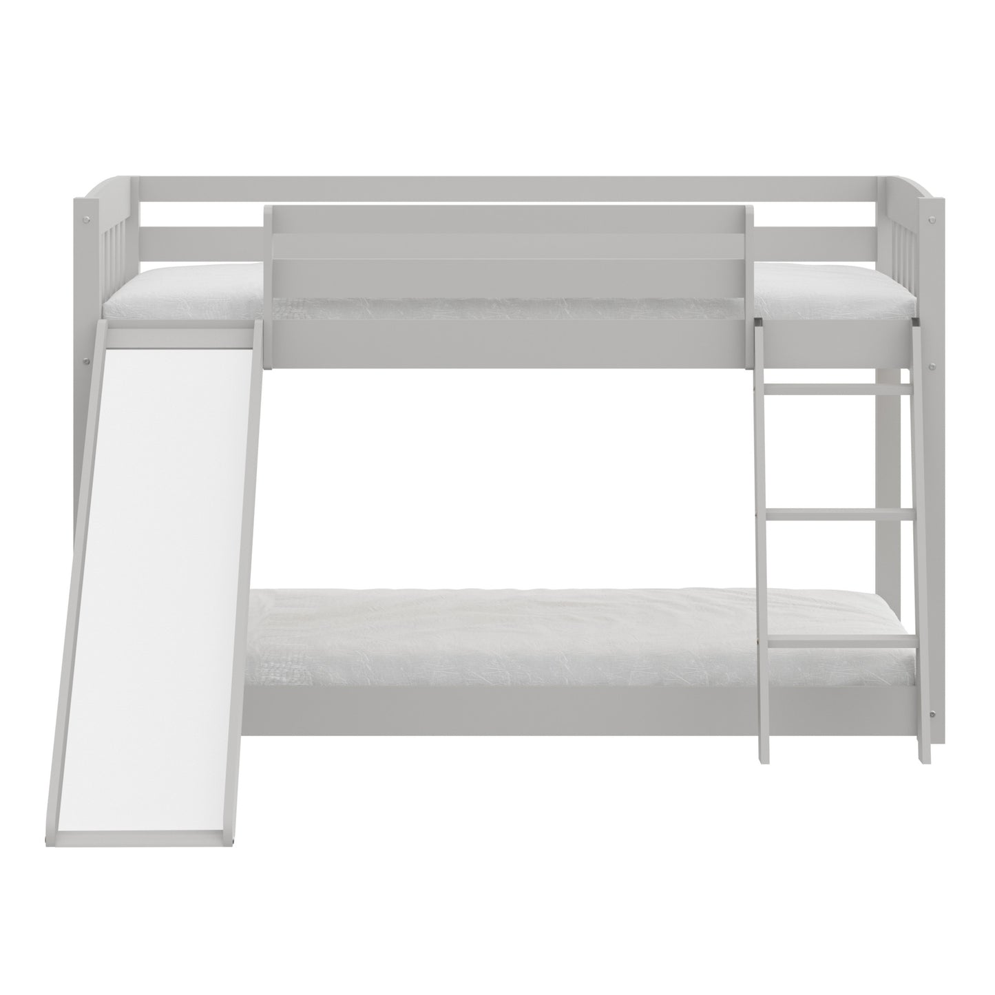 Gray Twin over Twin Solid Wood Bunk Bed With Slide and Ladder