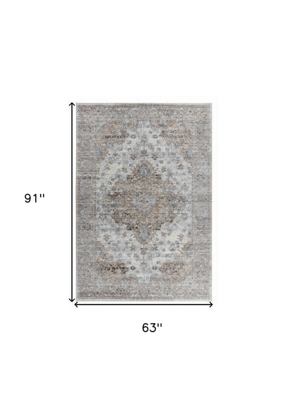 5' X 8' Brown Oriental Area Rug