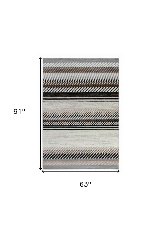5' X 8' Beige Striped Area Rug