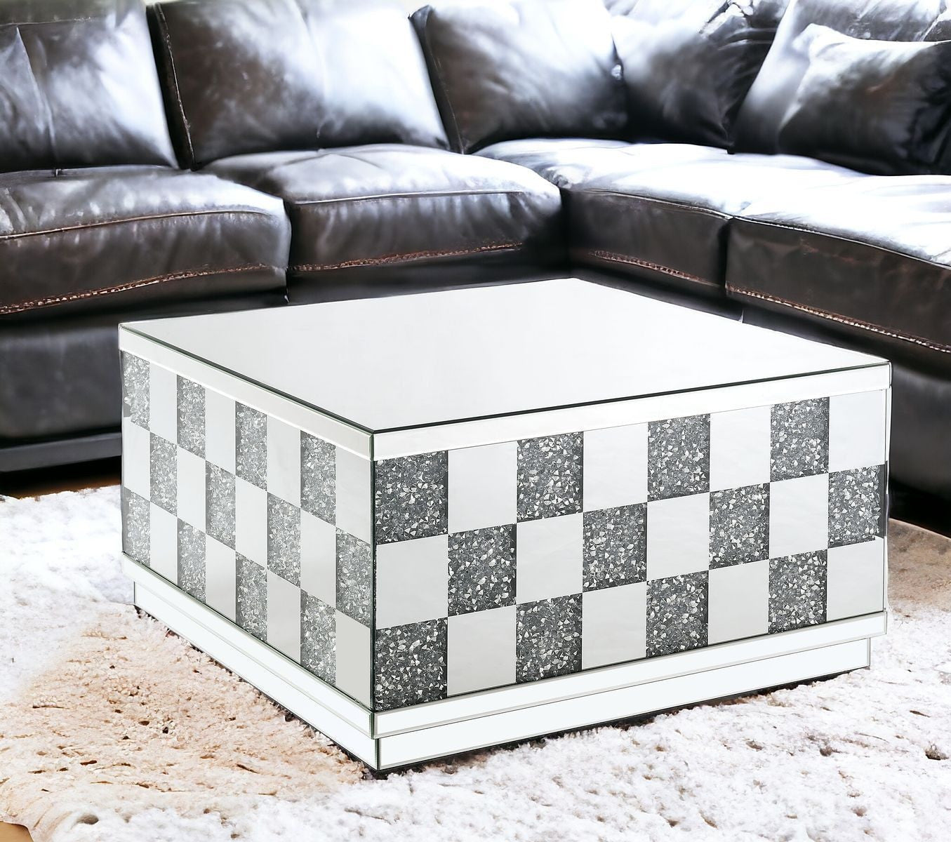 32" Silver Glass Square Mirrored Coffee Table