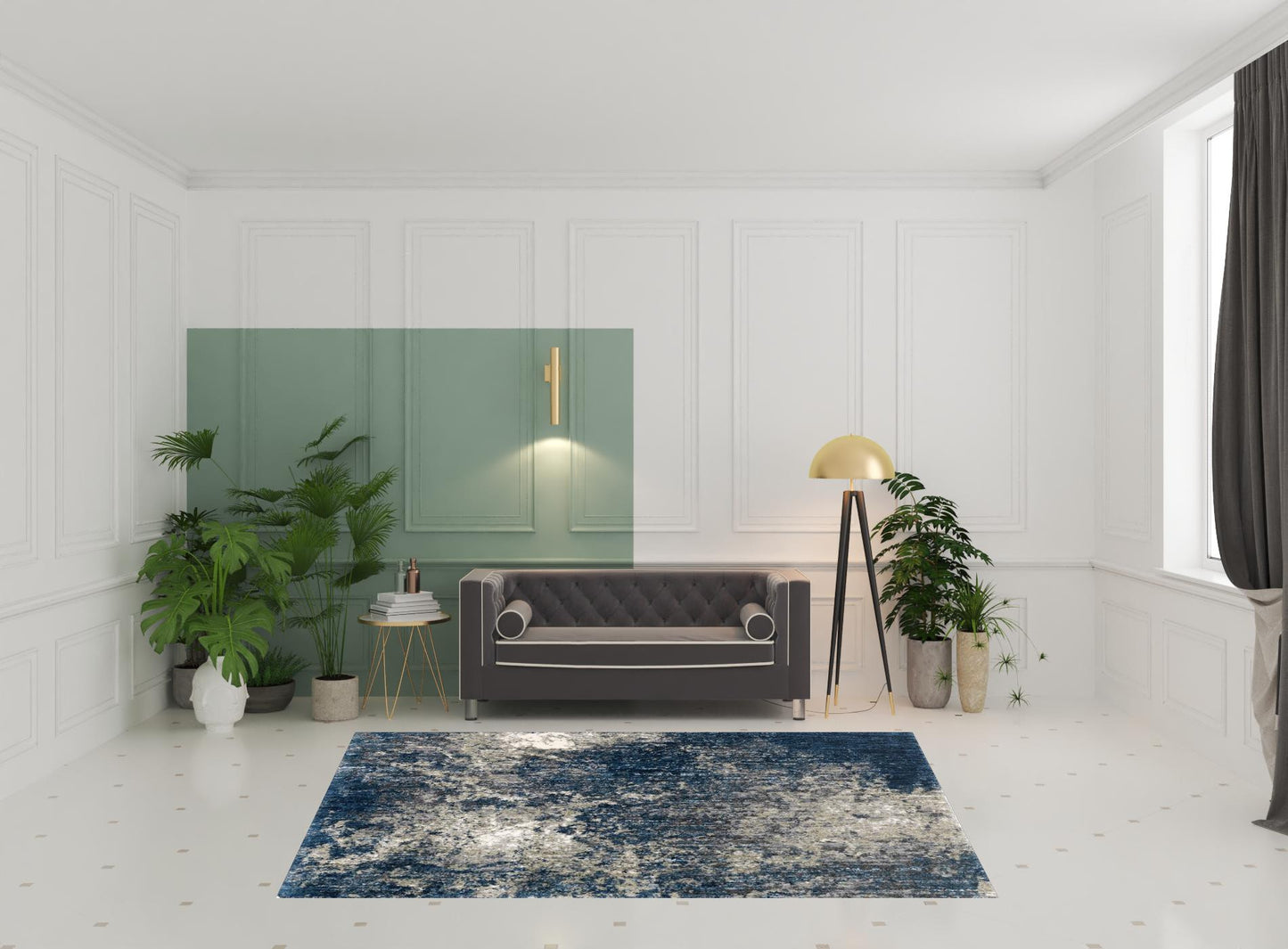 6' X 9' Blue And Grey Abstract Shag Power Loom Stain Resistant Area Rug