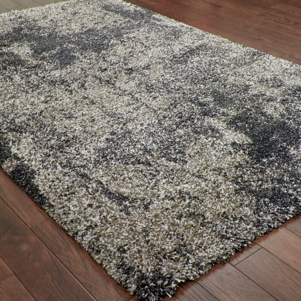 2' X 3' Charcoal Silver And Grey Abstract Shag Power Loom Stain Resistant Area Rug