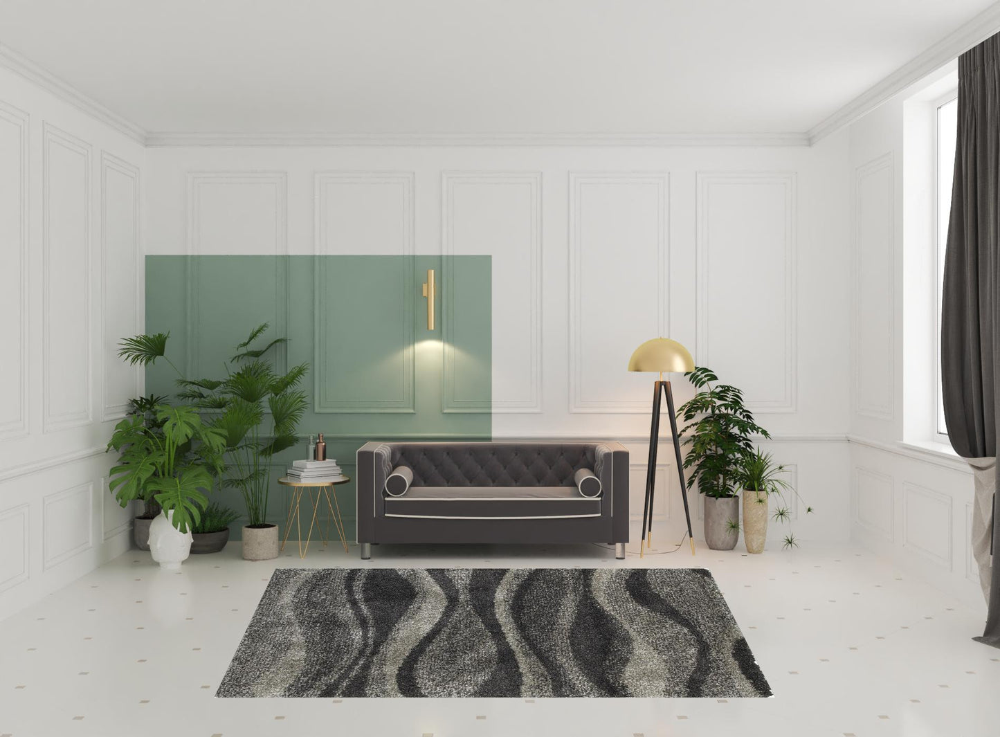 6' X 9' Charcoal Silver And Grey Abstract Shag Power Loom Stain Resistant Area Rug