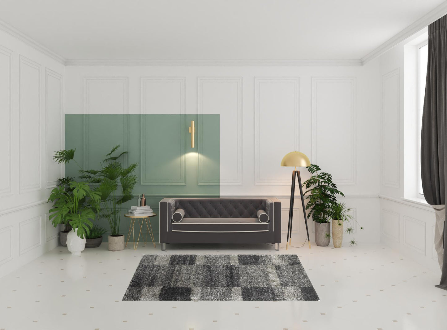 5' x 8' Black and Gray Geometric Shag Power Loom Area Rug